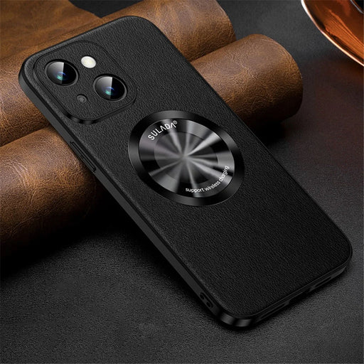 SULADA Phone Cover for iPhone 14 Plus , Anti-scratch Cowhide Texture PU Leather Coated TPU Case Compatible with MagSafe - Black - 2