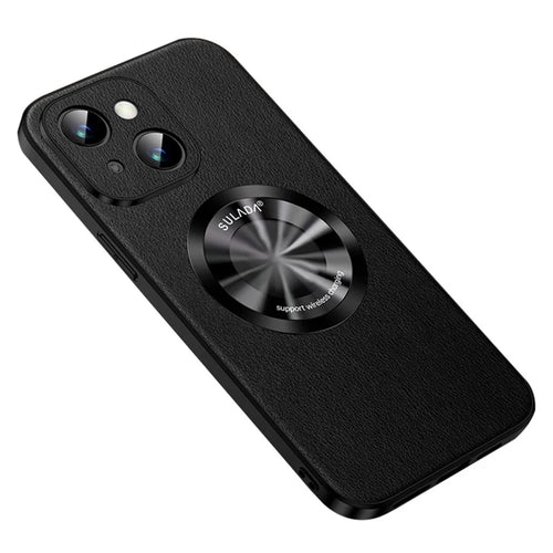 SULADA Phone Back Guard Cover for iPhone 14 , Cowhide Texture PU Leather Coated TPU Case Compatible with MagSafe - Black - 1