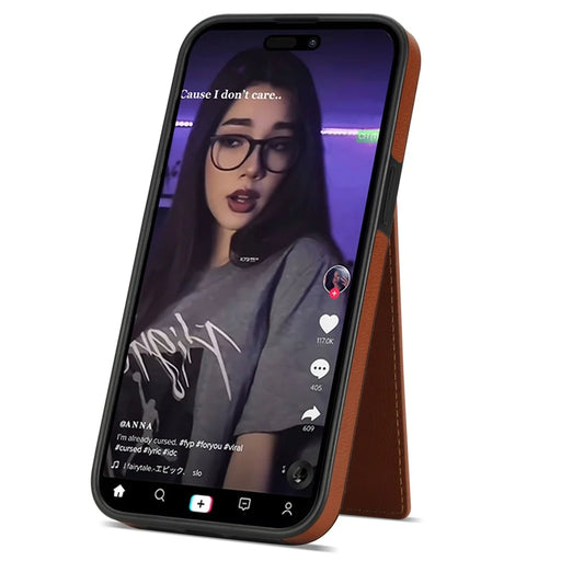 N.BEKUS For iPhone 14 Plus RFID Blocking PU Leather Coated TPU Phone Case Card Slots Kickstand Cover - Brown - 2