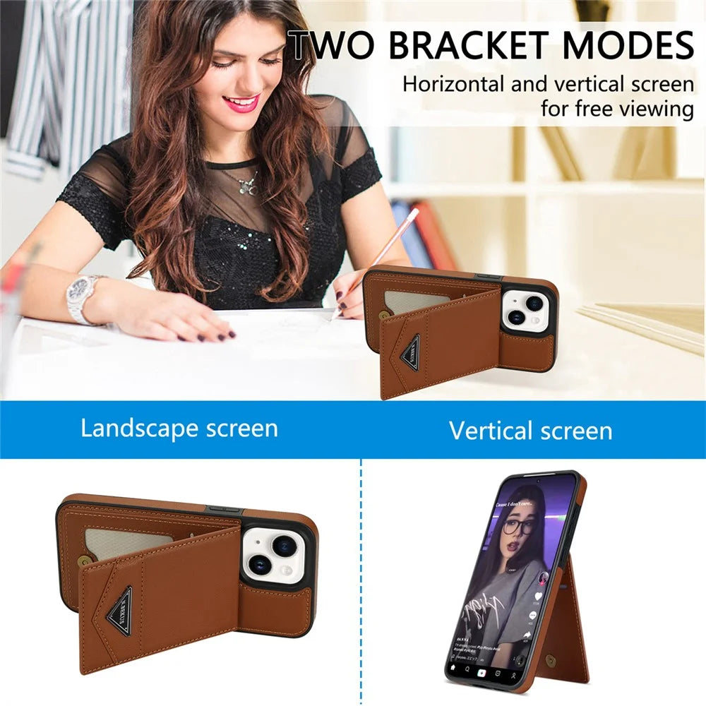 N.BEKUS For iPhone 14 Plus RFID Blocking PU Leather Coated TPU Phone Case Card Slots Kickstand Cover - Brown - 6