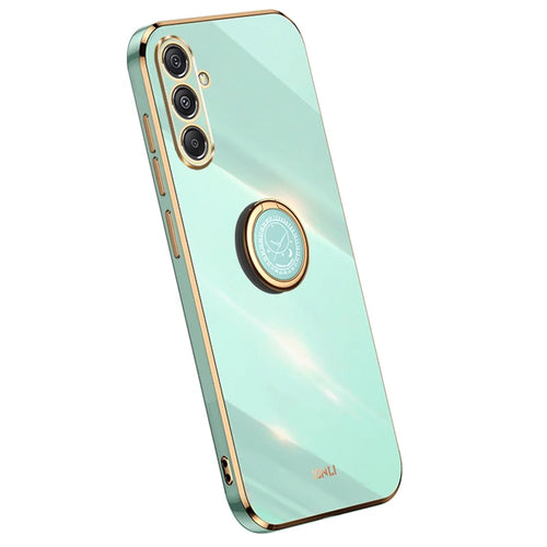 XINLI Phone Case for Samsung Galaxy S23 FE Electroplated TPU Anti-drop Cover with Ring Kickstand - Cyan - 1