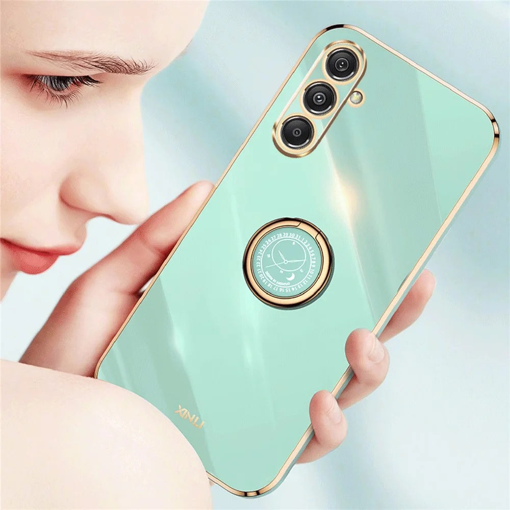 XINLI Phone Case for Samsung Galaxy S23 FE Electroplated TPU Anti-drop Cover with Ring Kickstand - Cyan - 4