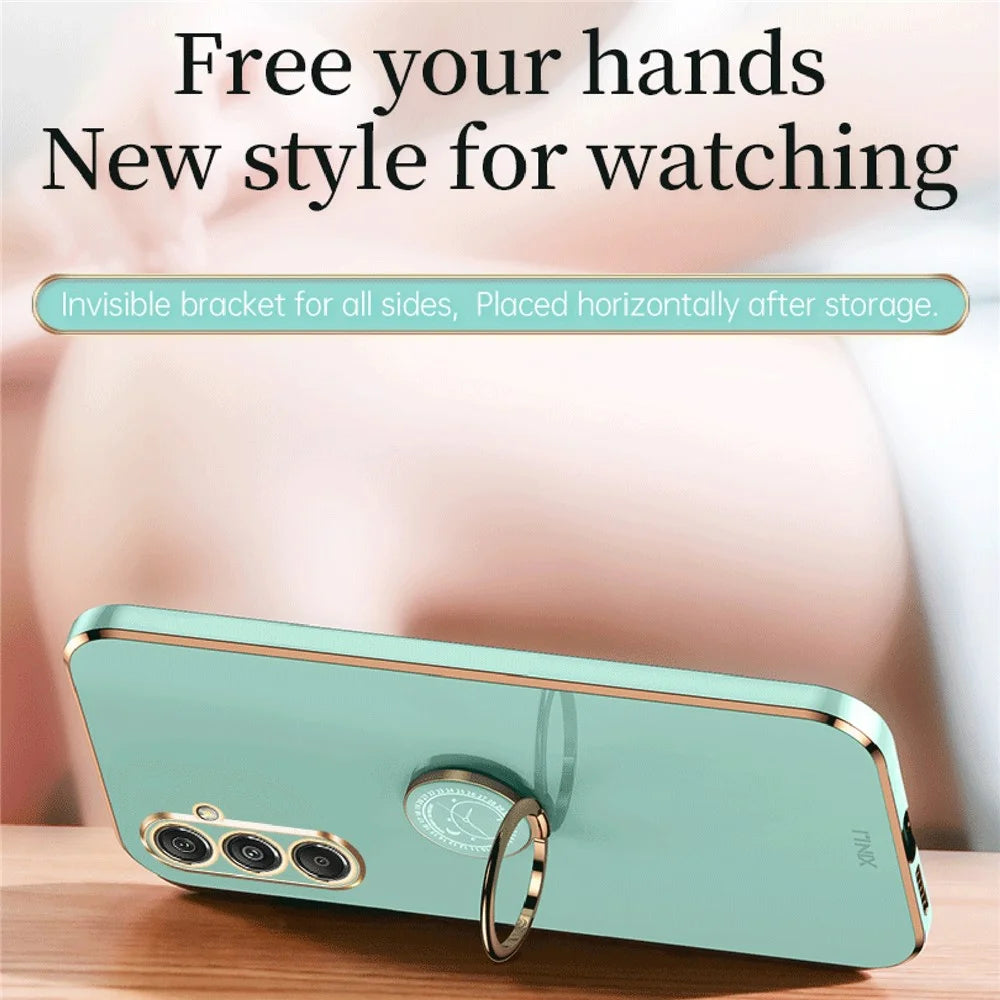 XINLI Phone Case for Samsung Galaxy S23 FE Electroplated TPU Anti-drop Cover with Ring Kickstand - Cyan - 5