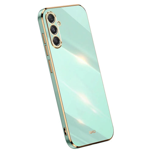 XINLI For Samsung Galaxy S23 FE Electroplated Gold Edge TPU Phone Case Drop-proof Cover - Cyan - 1