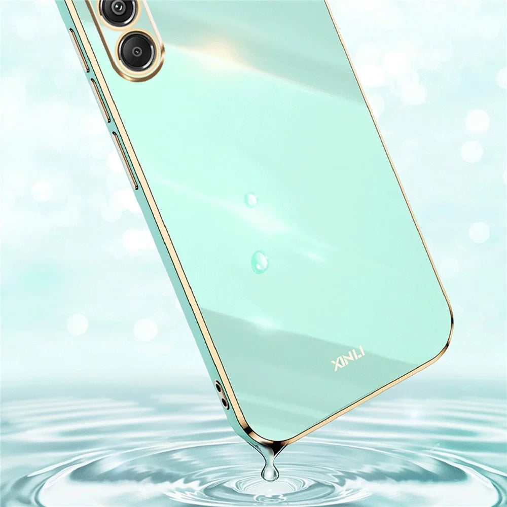 XINLI For Samsung Galaxy S23 FE Electroplated Gold Edge TPU Phone Case Drop-proof Cover - Cyan - 4