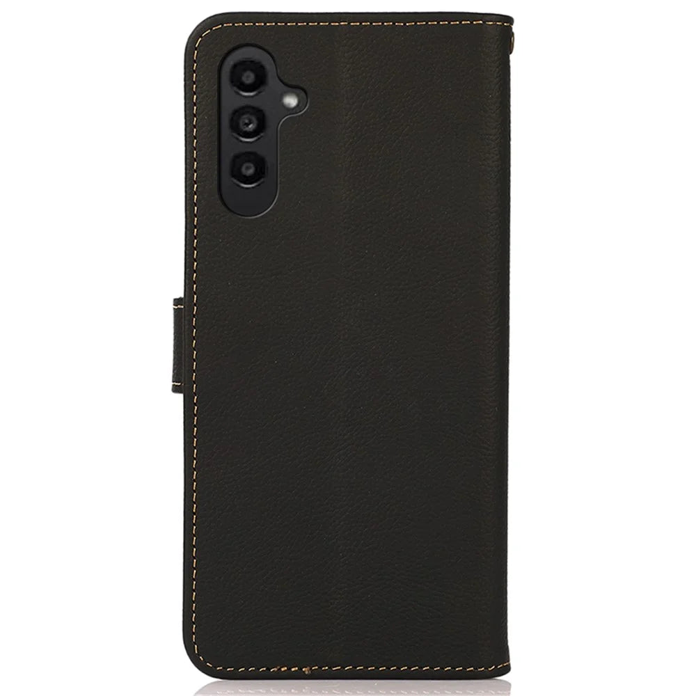 KHAZNEH For Samsung Galaxy F34 5G / M34 5G RFID Blocking Wallet Case Genuine Cow Leather Phone Stand Cover - Black - 7