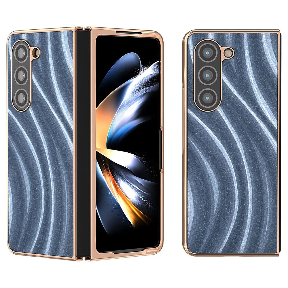 For Samsung Galaxy Z Fold5 5G Milky Way Series Back Cover PU Leather Coated PC Nano Electroplating Phone Case - Blue - 1