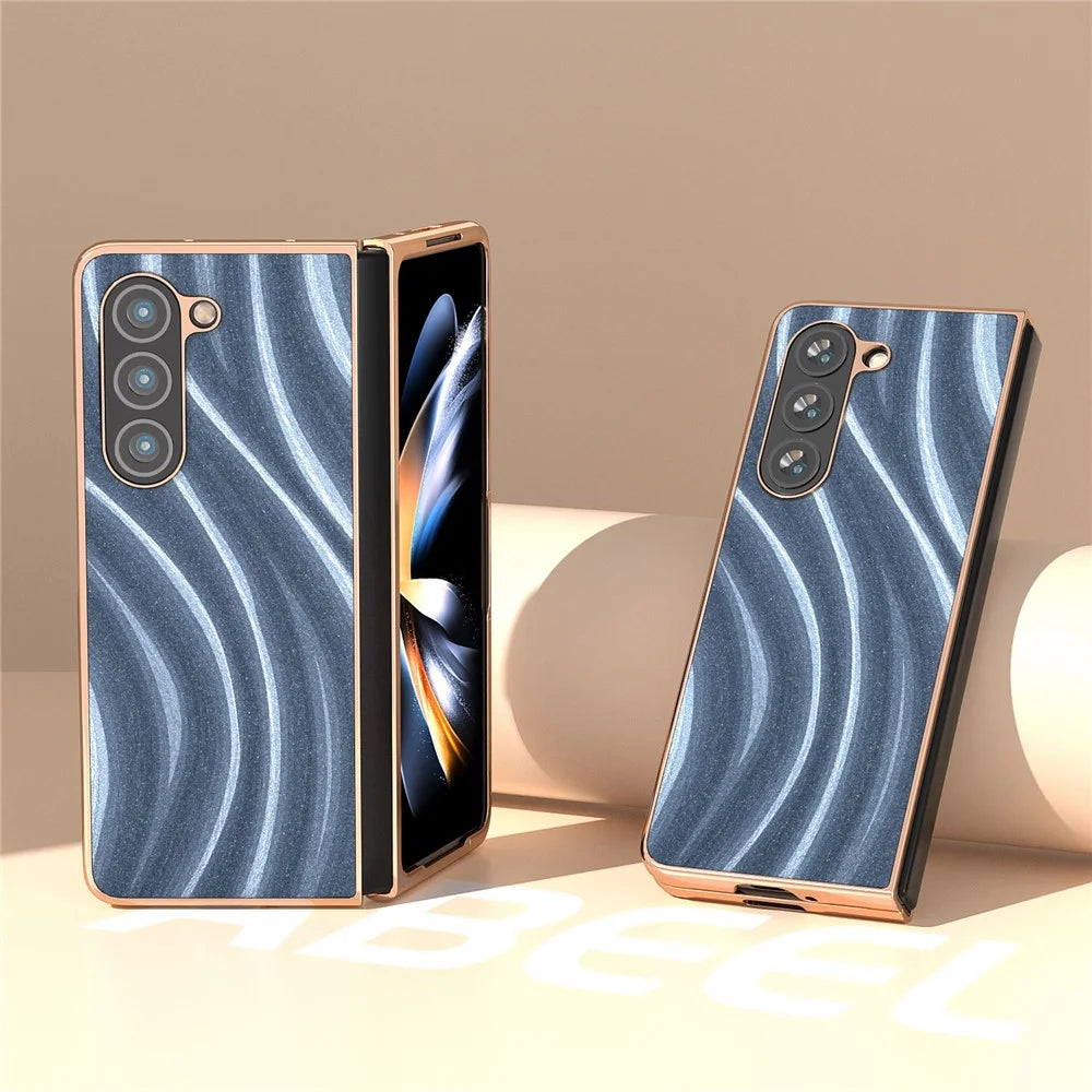 For Samsung Galaxy Z Fold5 5G Milky Way Series Back Cover PU Leather Coated PC Nano Electroplating Phone Case - Blue - 2