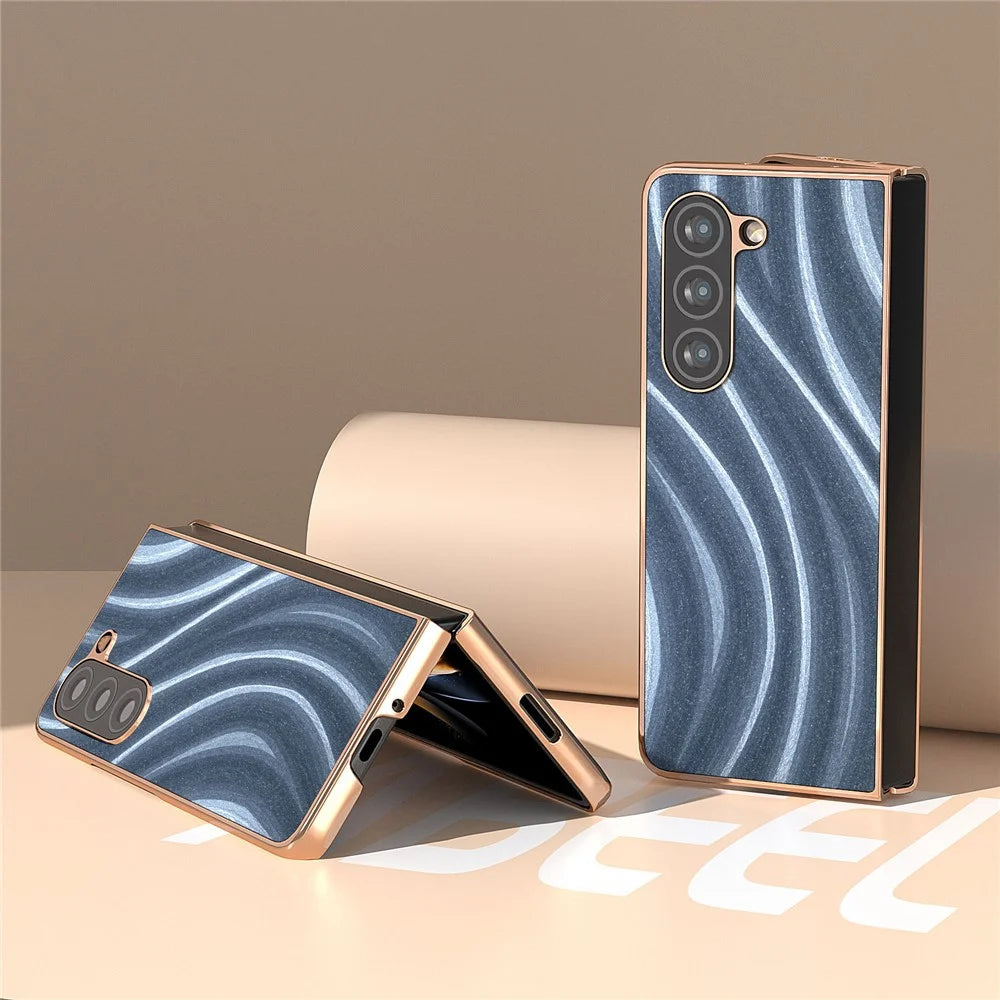 For Samsung Galaxy Z Fold5 5G Milky Way Series Back Cover PU Leather Coated PC Nano Electroplating Phone Case - Blue - 3