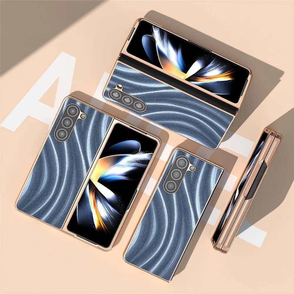 For Samsung Galaxy Z Fold5 5G Milky Way Series Back Cover PU Leather Coated PC Nano Electroplating Phone Case - Blue - 4
