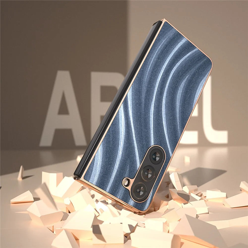 For Samsung Galaxy Z Fold5 5G Milky Way Series Back Cover PU Leather Coated PC Nano Electroplating Phone Case - Blue - 5
