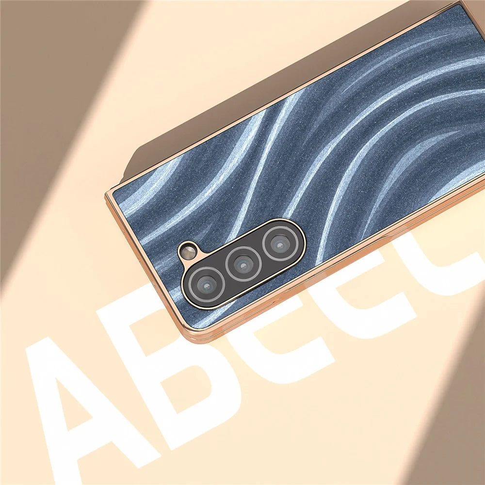 For Samsung Galaxy Z Fold5 5G Milky Way Series Back Cover PU Leather Coated PC Nano Electroplating Phone Case - Blue - 6