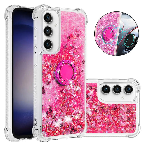 For Samsung Galaxy S23 FE TPU Case with Kickstand Quicksand Shockproof Cover - Pink / Hearts - 1