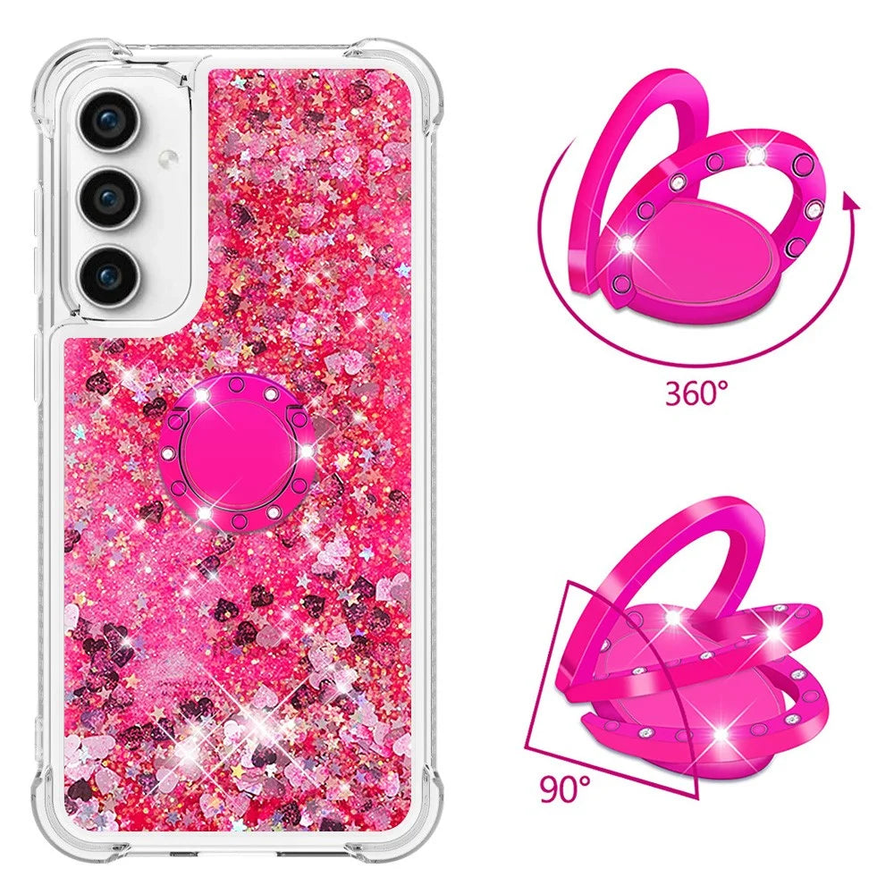 For Samsung Galaxy S23 FE TPU Case with Kickstand Quicksand Shockproof Cover - Pink / Hearts - 2