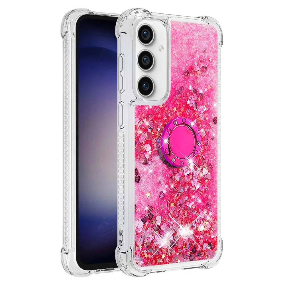 For Samsung Galaxy S23 FE TPU Case with Kickstand Quicksand Shockproof Cover - Pink / Hearts - 3