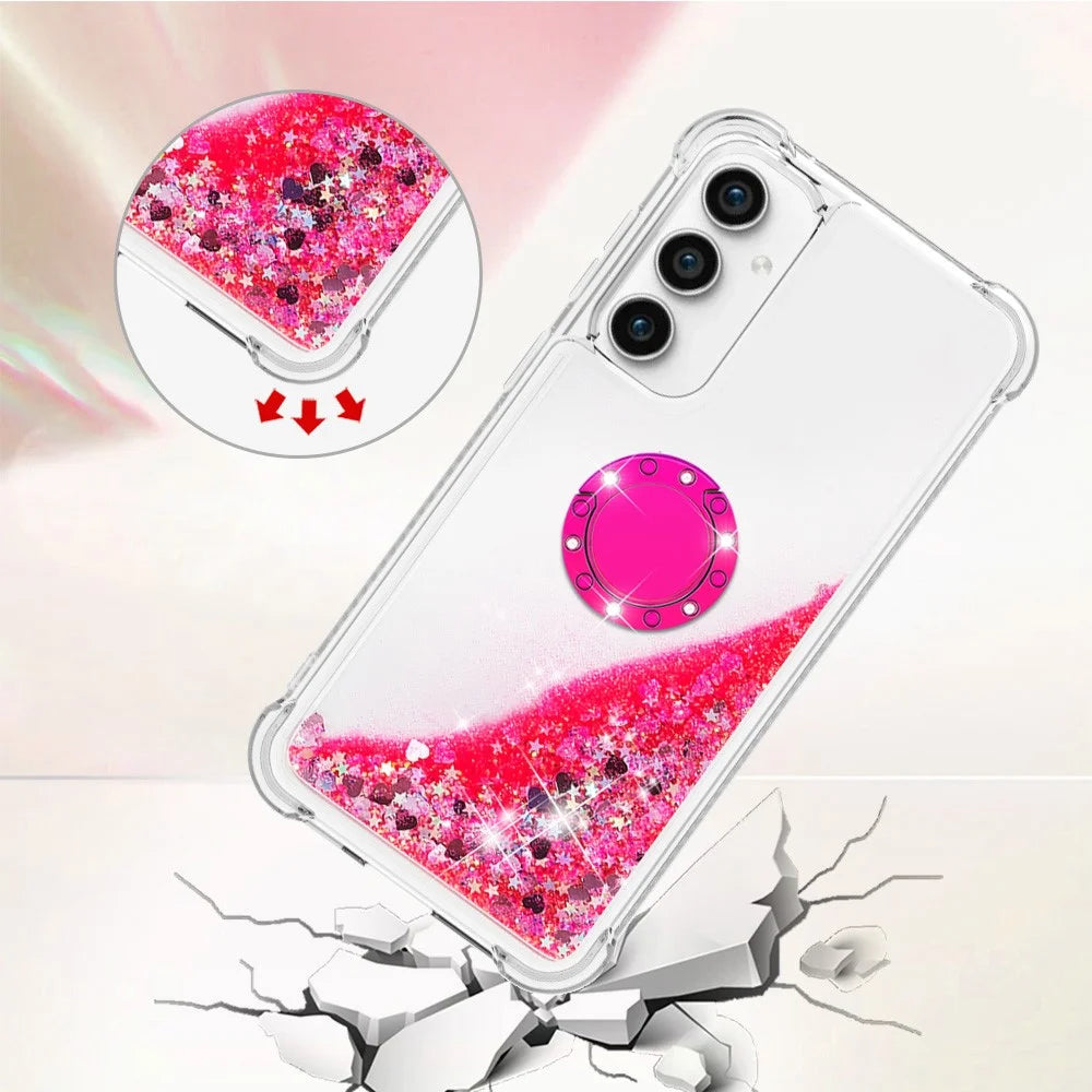For Samsung Galaxy S23 FE TPU Case with Kickstand Quicksand Shockproof Cover - Pink / Hearts - 4