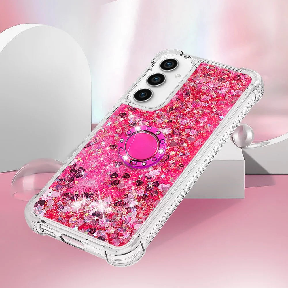 For Samsung Galaxy S23 FE TPU Case with Kickstand Quicksand Shockproof Cover - Pink / Hearts - 5