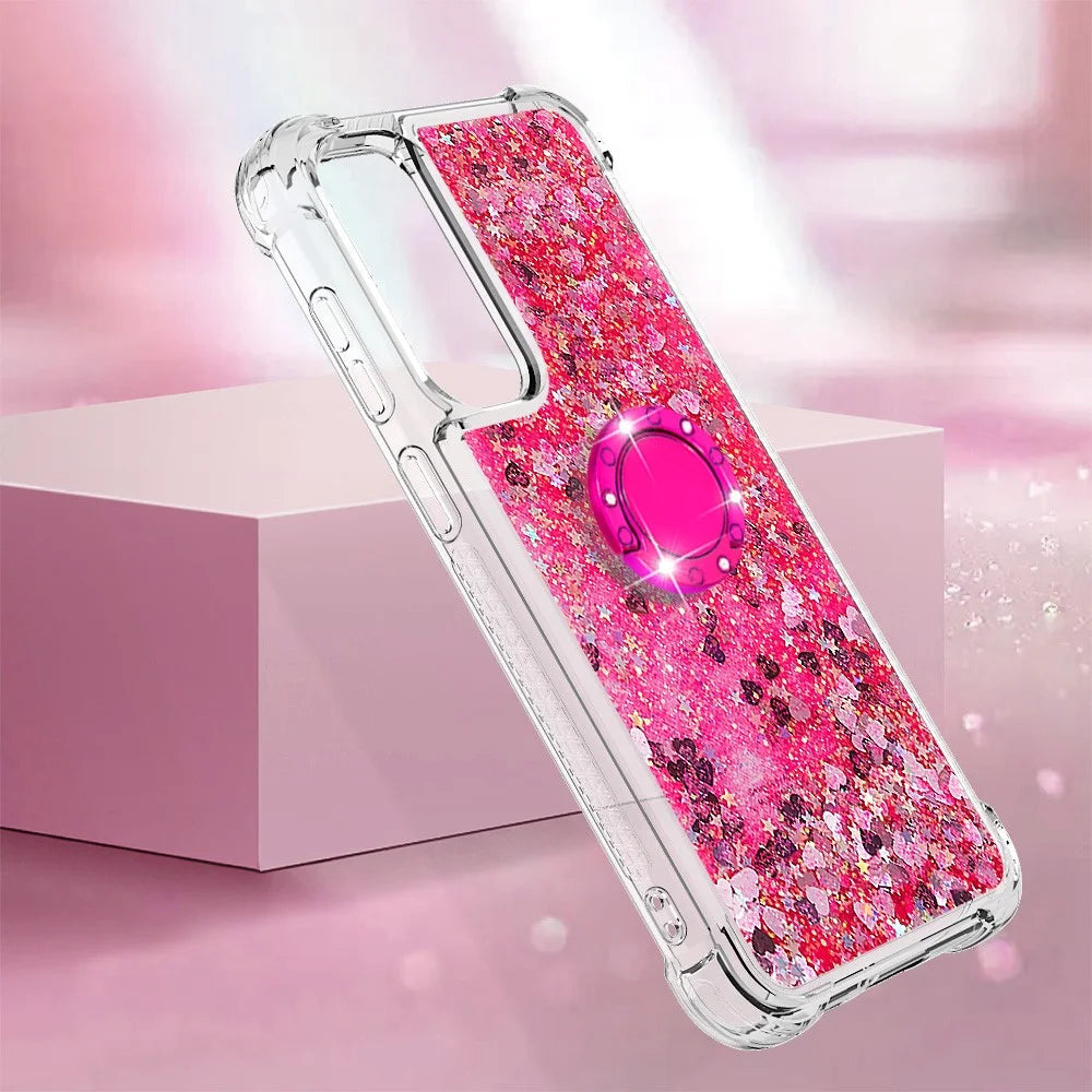 For Samsung Galaxy S23 FE TPU Case with Kickstand Quicksand Shockproof Cover - Pink / Hearts - 6