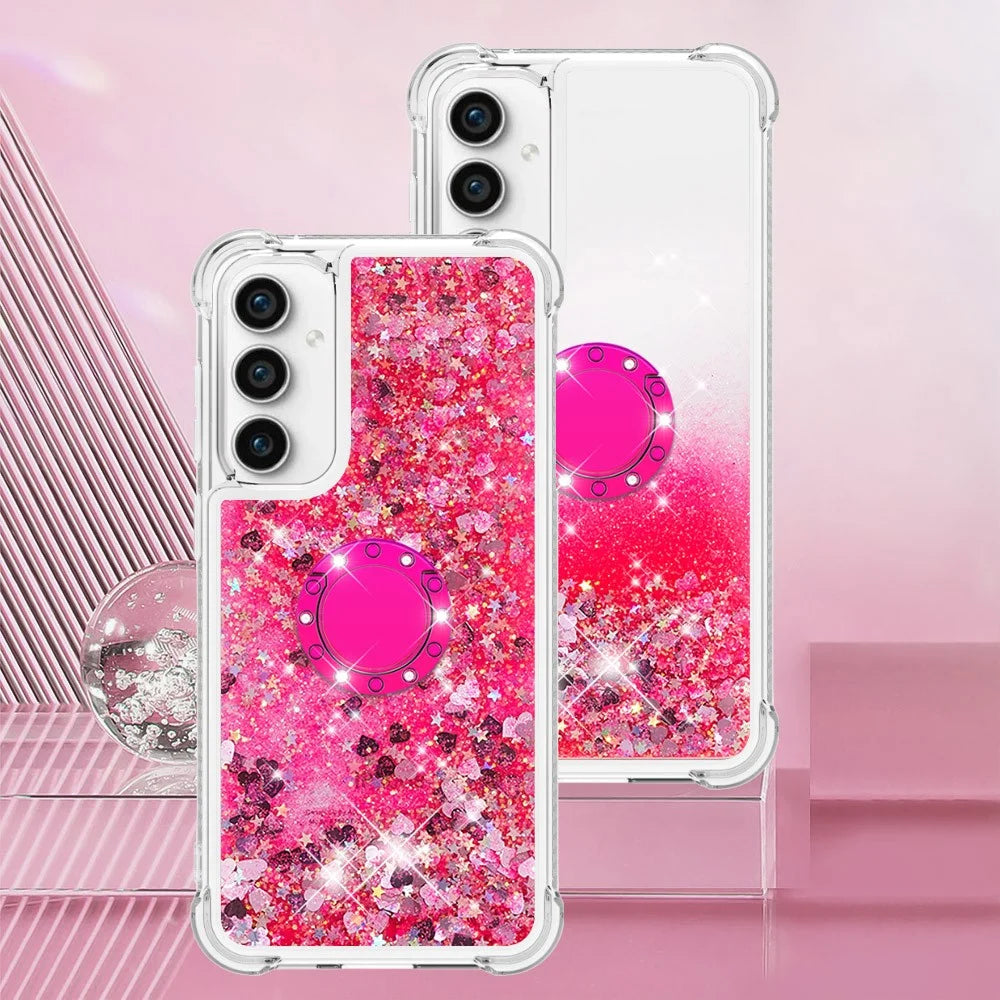 For Samsung Galaxy S23 FE TPU Case with Kickstand Quicksand Shockproof Cover - Pink / Hearts - 7