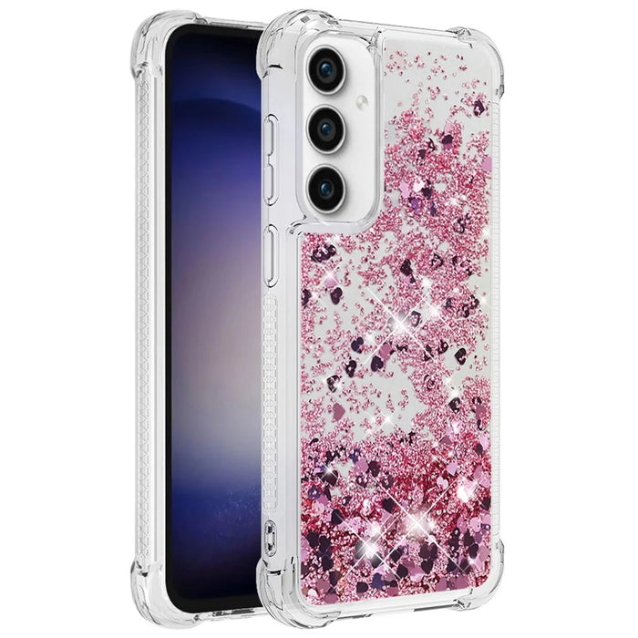 For Samsung Galaxy S23 FE TPU Case Glitter Quicksand Shockproof Phone Back Cover - Rose Gold / Hearts - 1