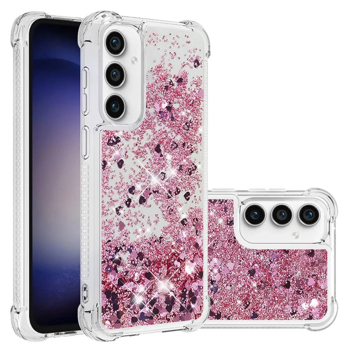 For Samsung Galaxy S23 FE TPU Case Glitter Quicksand Shockproof Phone Back Cover - Rose Gold / Hearts - 2