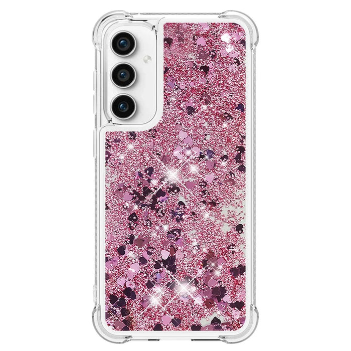 For Samsung Galaxy S23 FE TPU Case Glitter Quicksand Shockproof Phone Back Cover - Rose Gold / Hearts - 3