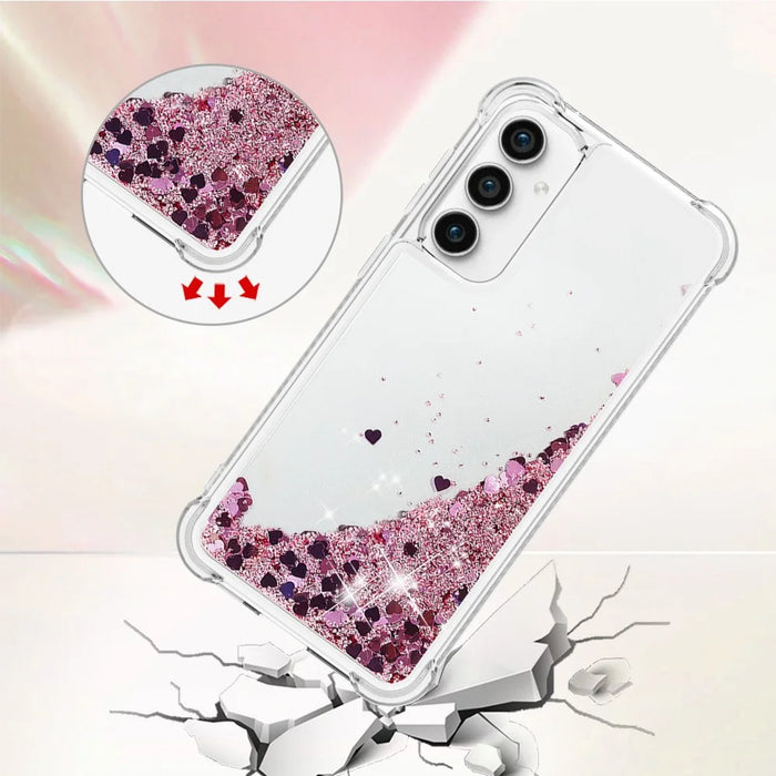 For Samsung Galaxy S23 FE TPU Case Glitter Quicksand Shockproof Phone Back Cover - Rose Gold / Hearts - 4