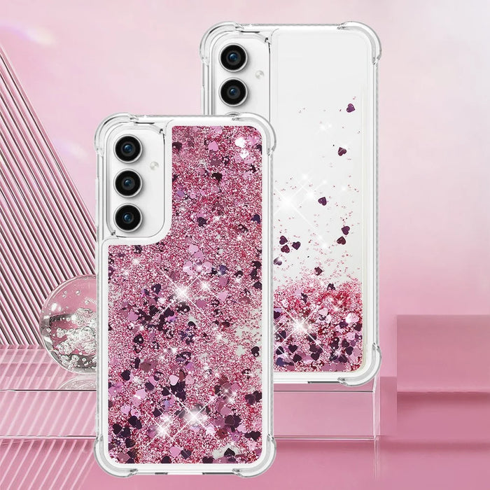 For Samsung Galaxy S23 FE TPU Case Glitter Quicksand Shockproof Phone Back Cover - Rose Gold / Hearts - 7