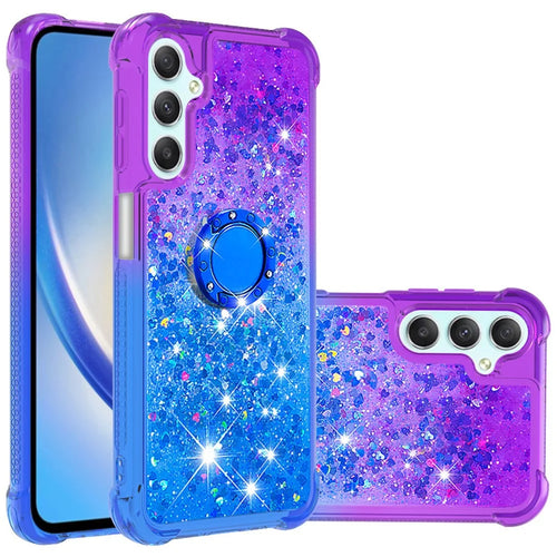 For Samsung Galaxy A24 4G (162.1 x 77.6 x 8.3mm) TPU Case with Kickstand Gradiant Quicksand Shockproof Cover - Purple+Sky Blue - 1