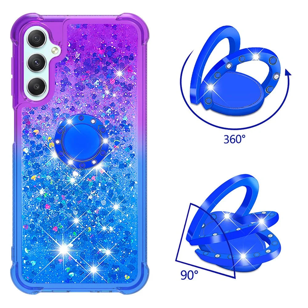 For Samsung Galaxy A24 4G (162.1 x 77.6 x 8.3mm) TPU Case with Kickstand Gradiant Quicksand Shockproof Cover - Purple+Sky Blue - 2