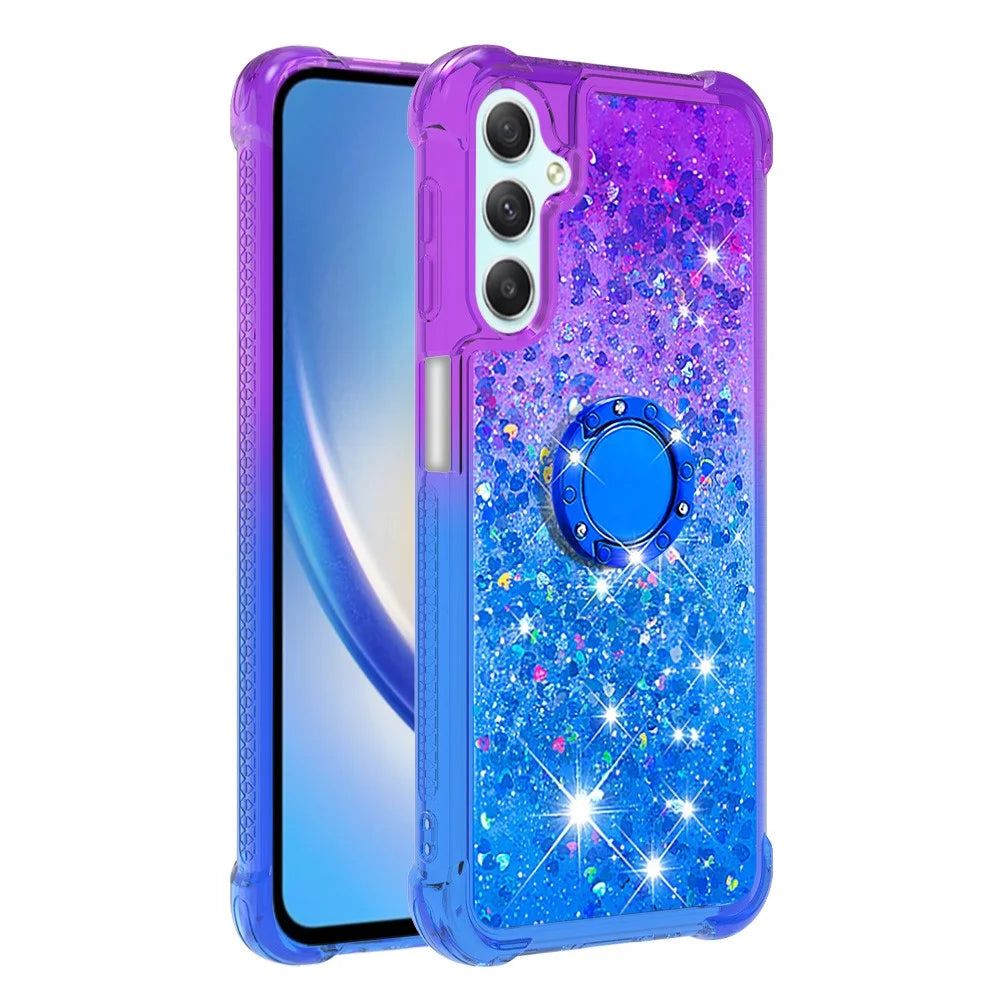 For Samsung Galaxy A24 4G (162.1 x 77.6 x 8.3mm) TPU Case with Kickstand Gradiant Quicksand Shockproof Cover - Purple+Sky Blue - 3