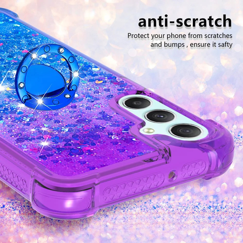 For Samsung Galaxy A24 4G (162.1 x 77.6 x 8.3mm) TPU Case with Kickstand Gradiant Quicksand Shockproof Cover - Purple+Sky Blue - 4