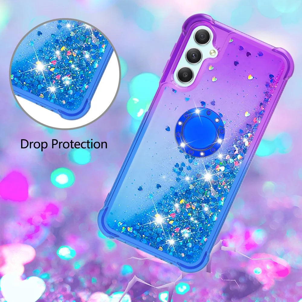 For Samsung Galaxy A24 4G (162.1 x 77.6 x 8.3mm) TPU Case with Kickstand Gradiant Quicksand Shockproof Cover - Purple+Sky Blue - 5