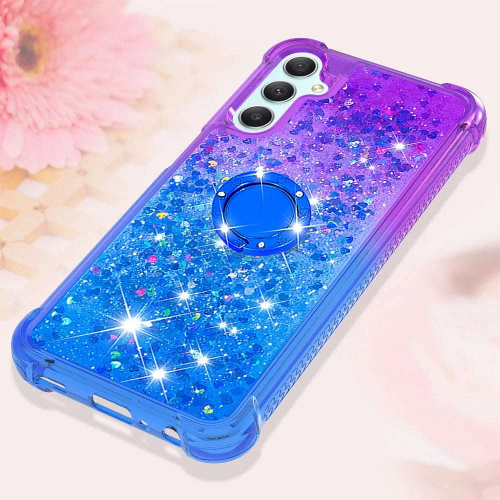 For Samsung Galaxy A24 4G (162.1 x 77.6 x 8.3mm) TPU Case with Kickstand Gradiant Quicksand Shockproof Cover - Purple+Sky Blue - 6