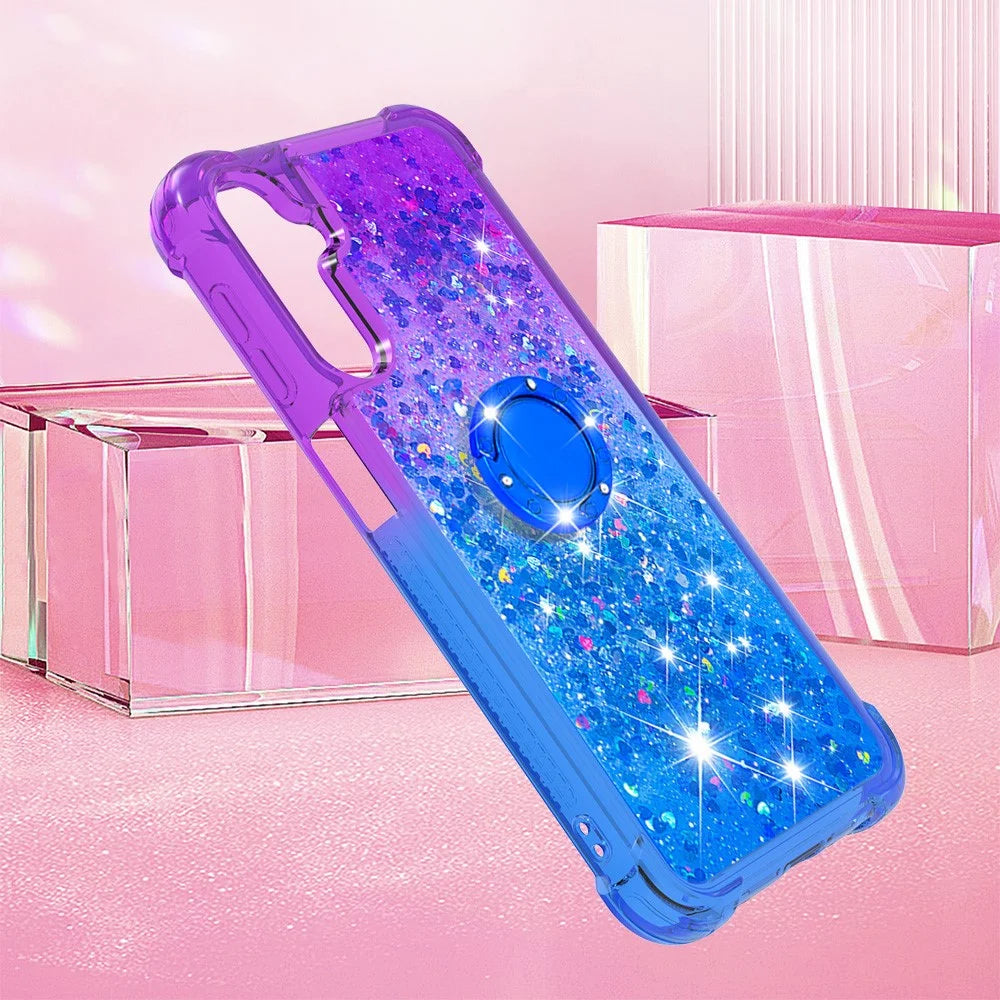 For Samsung Galaxy A24 4G (162.1 x 77.6 x 8.3mm) TPU Case with Kickstand Gradiant Quicksand Shockproof Cover - Purple+Sky Blue - 7