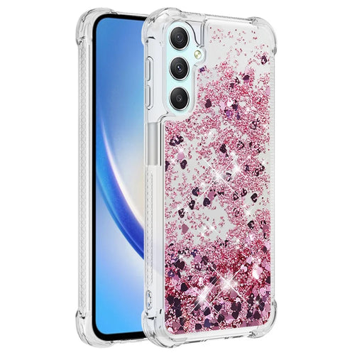 For Samsung Galaxy A24 4G (162.1 x 77.6 x 8.3mm) TPU Case Glitter Quicksand Shockproof Phone Back Cover - Rose Gold / Hearts - 1