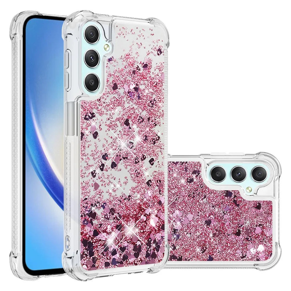 For Samsung Galaxy A24 4G (162.1 x 77.6 x 8.3mm) TPU Case Glitter Quicksand Shockproof Phone Back Cover - Rose Gold / Hearts - 2