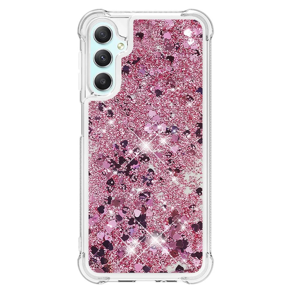 For Samsung Galaxy A24 4G (162.1 x 77.6 x 8.3mm) TPU Case Glitter Quicksand Shockproof Phone Back Cover - Rose Gold / Hearts - 3