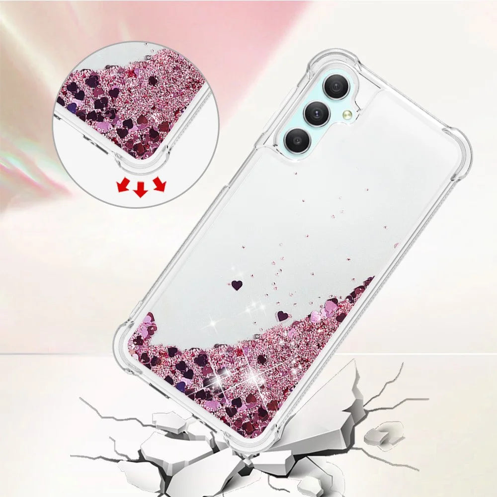 For Samsung Galaxy A24 4G (162.1 x 77.6 x 8.3mm) TPU Case Glitter Quicksand Shockproof Phone Back Cover - Rose Gold / Hearts - 4