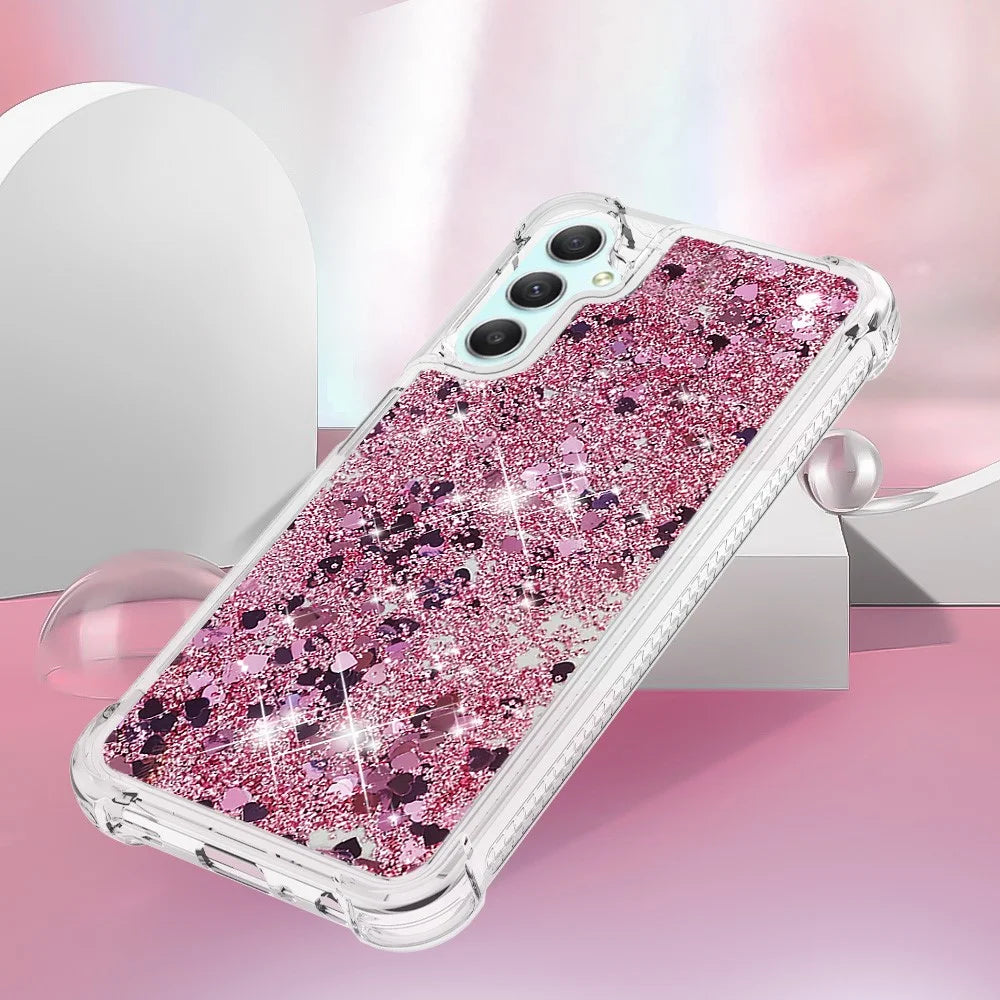For Samsung Galaxy A24 4G (162.1 x 77.6 x 8.3mm) TPU Case Glitter Quicksand Shockproof Phone Back Cover - Rose Gold / Hearts - 5