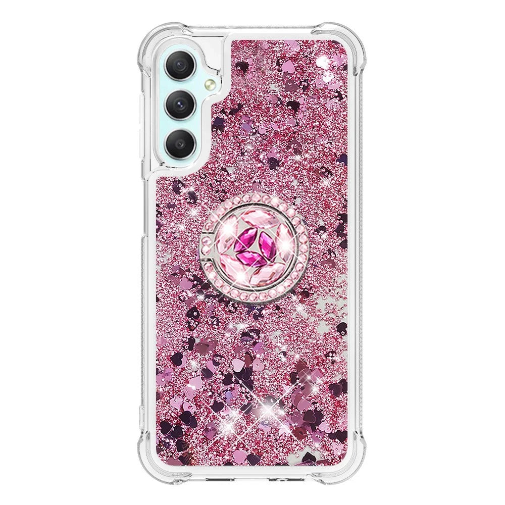 For Samsung Galaxy A24 4G (162.1 x 77.6 x 8.3mm) TPU Case with Kickstand Quicksand Shockproof Cover - Rose Gold / Hearts - 2