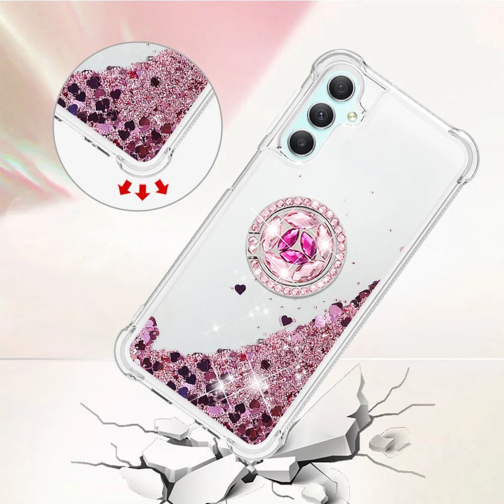 For Samsung Galaxy A24 4G (162.1 x 77.6 x 8.3mm) TPU Case with Kickstand Quicksand Shockproof Cover - Rose Gold / Hearts - 4