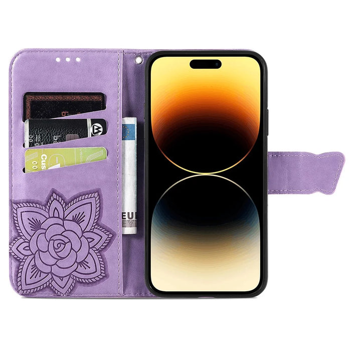For iPhone 15 Pro Max Stand Wallet Case Butterfly Imprinted PU Leather Protective Phone Cover - Light Purple - 2