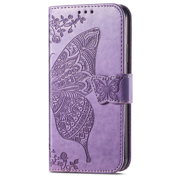 For iPhone 15 Pro Max Stand Wallet Case Butterfly Imprinted PU Leather Protective Phone Cover - Light Purple - 4
