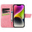 For iPhone 15 Butterfly Imprinted Phone Leather Case Wallet Stand Phone Cover - Pink - 2