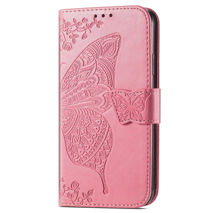 For iPhone 15 Butterfly Imprinted Phone Leather Case Wallet Stand Phone Cover - Pink - 4