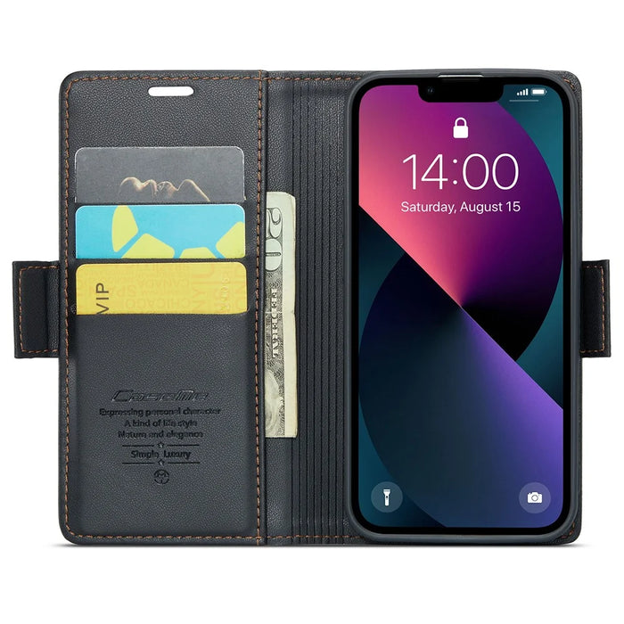 For iPhone 15 Leather Case CASEME 023 RFID Blocking 3 Card Slot Mobile Cover - Black - 2