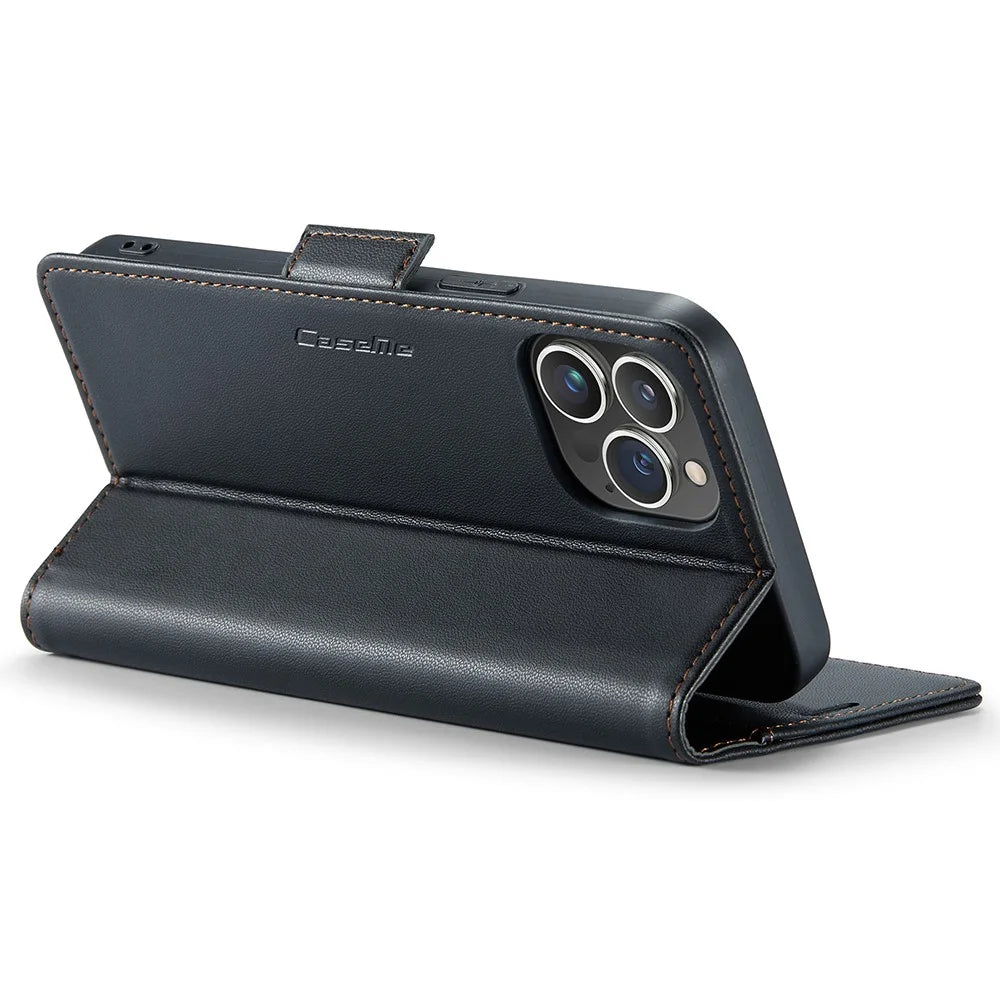 For iPhone 15 Pro Max Leather Case CASEME 023 RFID Blocking 3 Card Slot Mobile Cover - Black - 3