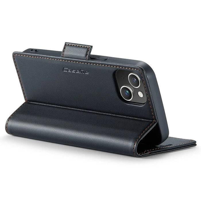 For iPhone 15 Plus Leather Case CASEME 023 RFID Blocking 3 Card Slot Mobile Cover - Black - 3