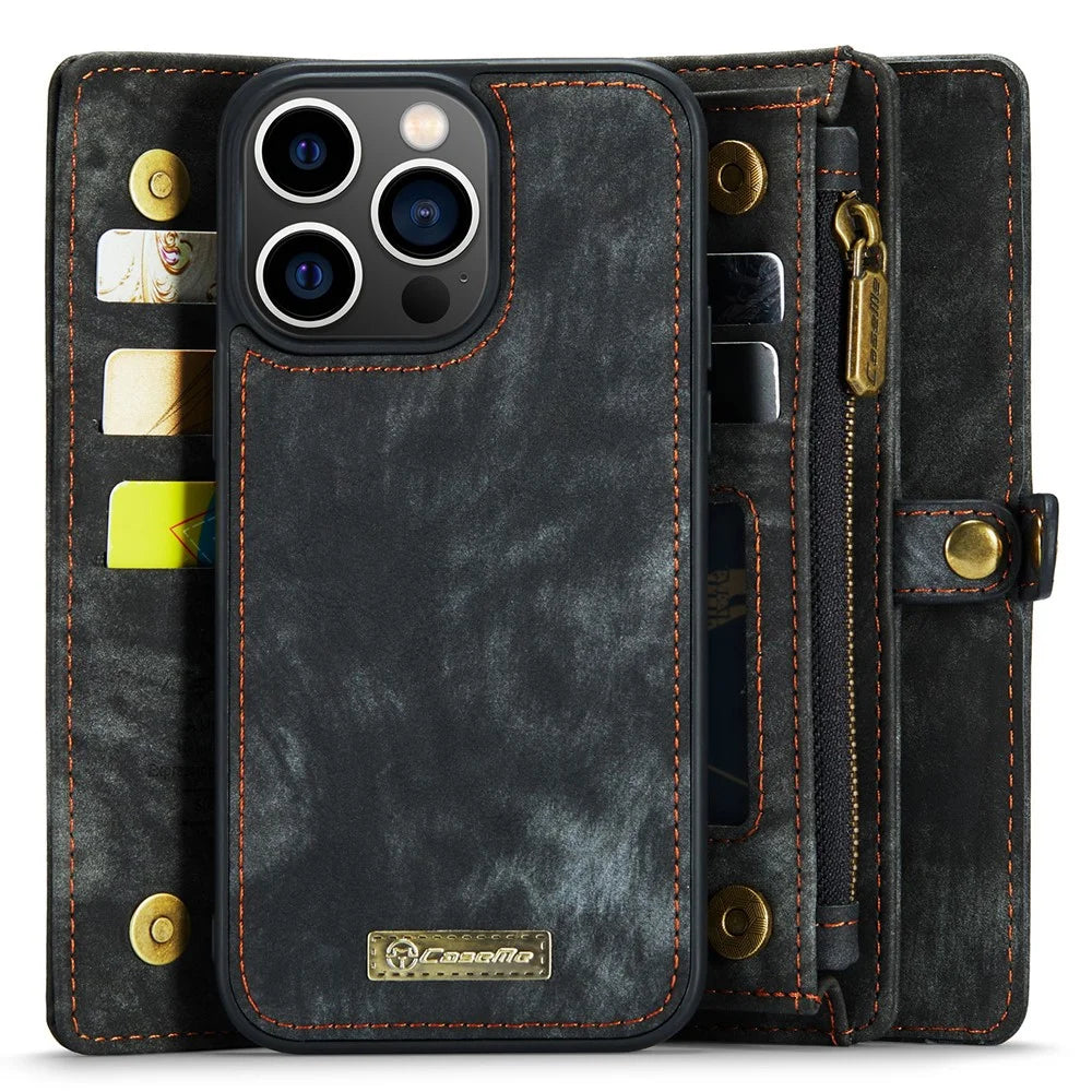 For iPhone 15 Pro Max Phone Cases CASEME 008 Leather Cover with Detachable Wallet and Strap - Black - 2
